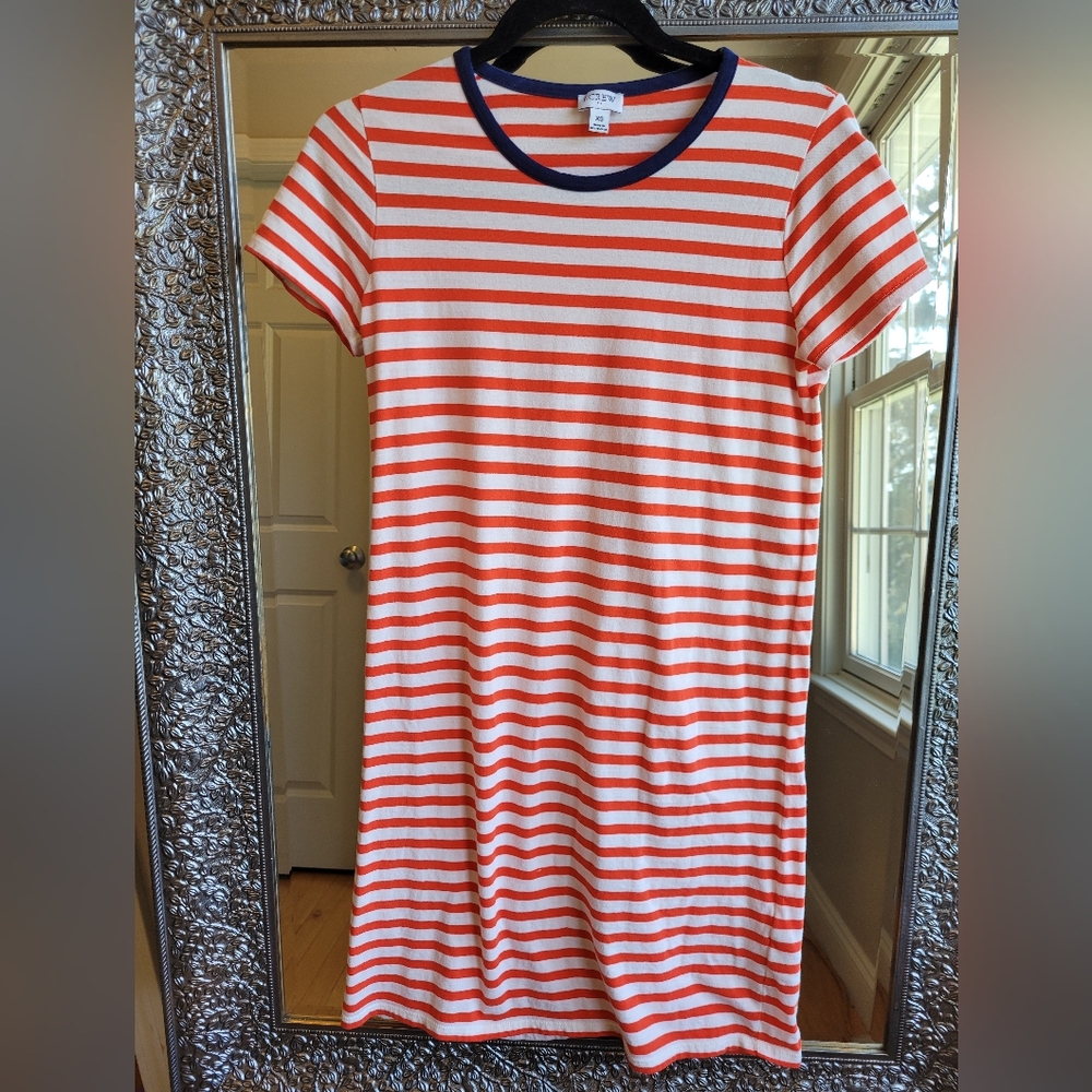 J Crew Factory Orange and‎ White Striped T-Shirt Dress
